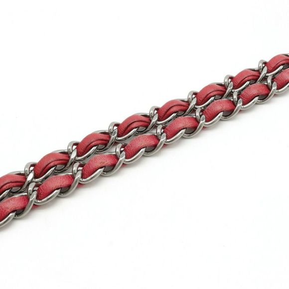 Chanel Coco Mark Chain Shoulder Bag Leather Red Silver - Picture 3 of 5